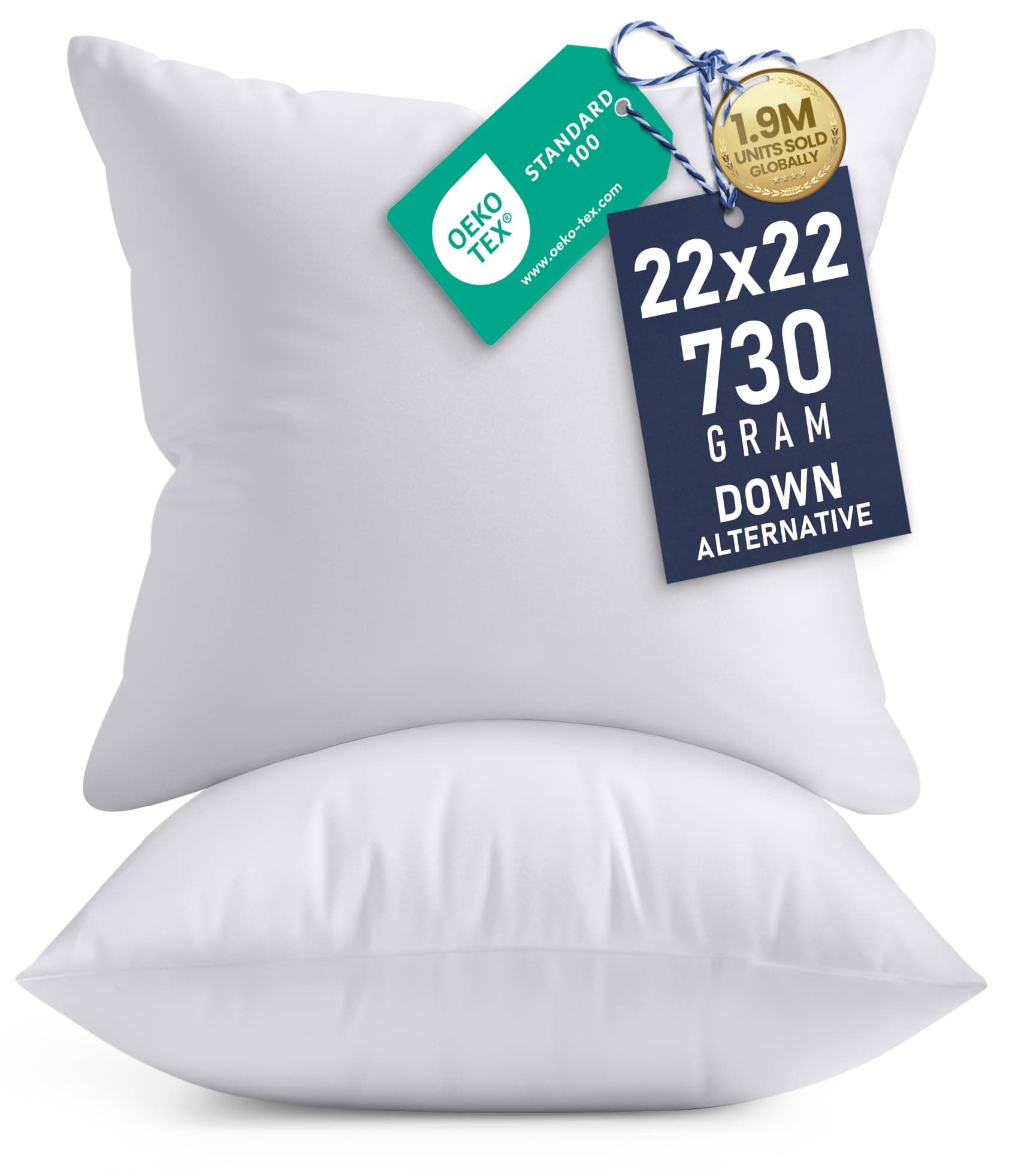 Utopia Bedding 22x22 Pillow Inserts, Set of 2, White – Indoor Decorative Throw Pillows for Bed, Sofa & Couch – Soft, Supportive & Fluffy Cushion Inserts