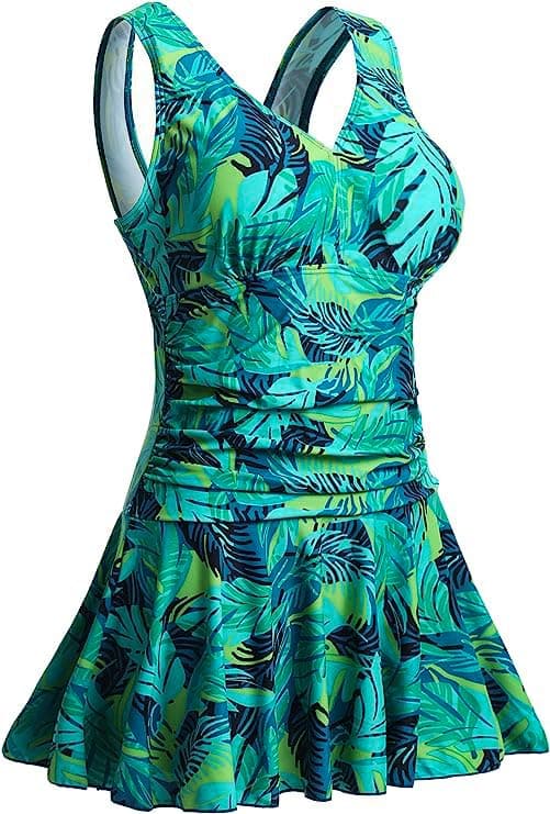 Women's Plus-Size Flower Printing Shaping Body One Piece Swim Dresses Swimsuit
