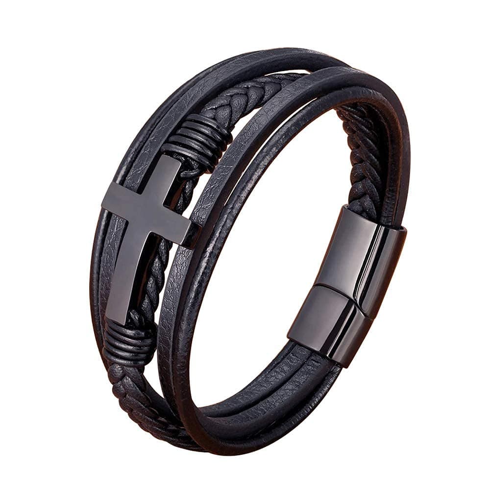 Multi-Layer Braided Leather Bracelets with Magnetic Clasp Mens Cuff Bracelets for Men Genuine Leather Bracelet Religious Leather Bracelets decorate Gift