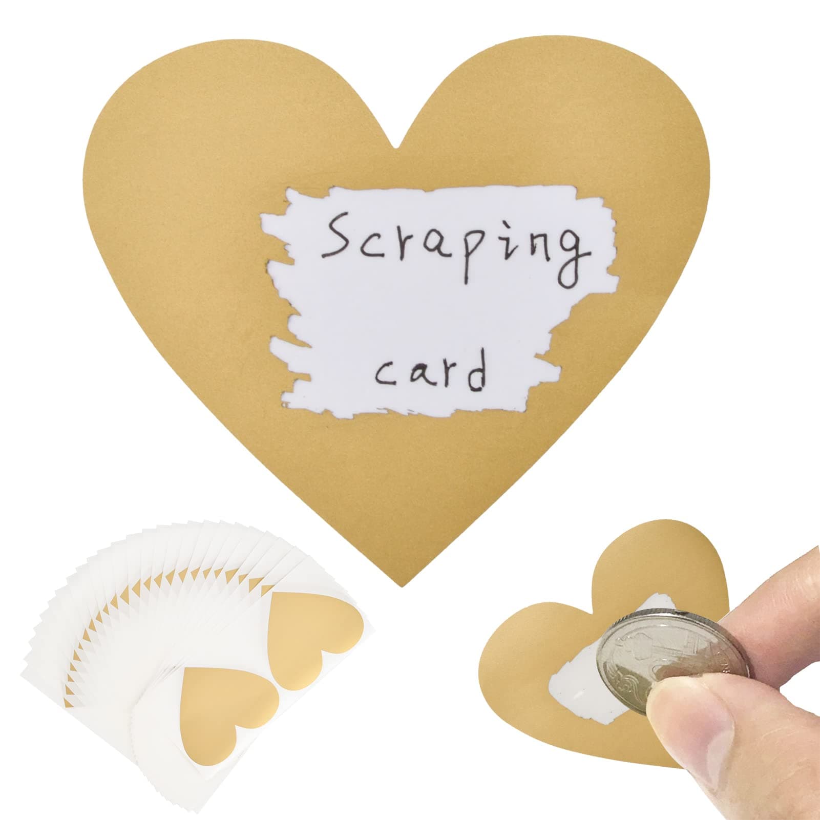 50PCS Big Heart Scratch Off Sticker, Gold Labels, Scratch Stickers Self Adhesive Peel for You Small Business, Girls Gift, Make Your Own Cards, DIY, Notes, Reveal Games, Baby Gift 8CM