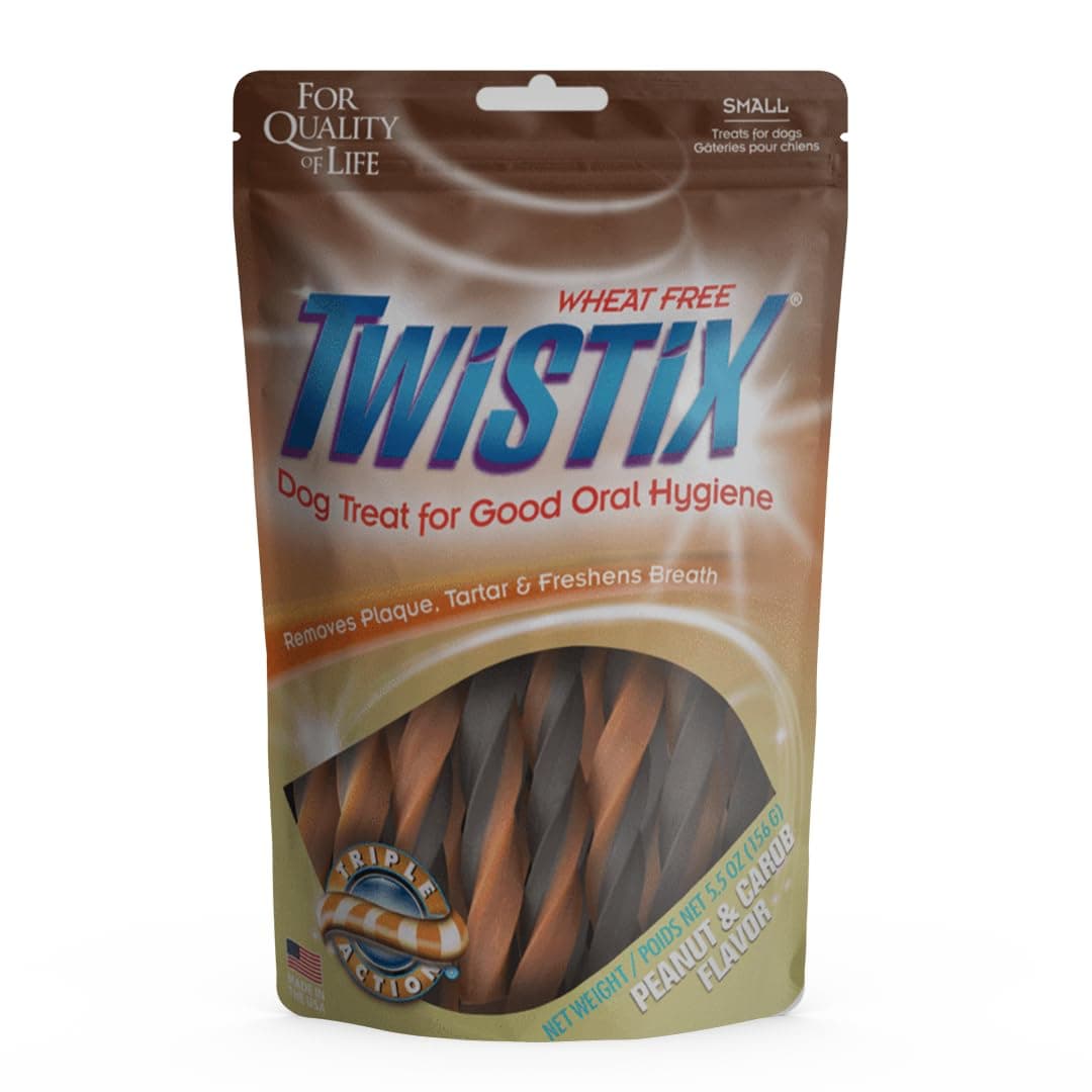 Twistix Canister Dental Dog Treats – Peanut & Carob Flavour | Daily Oral Hygiene Chews for Dogs | Fresh Breath, Plaque Control & Tartar Reduction | Safe & Tasty Dental Sticks for All Breeds