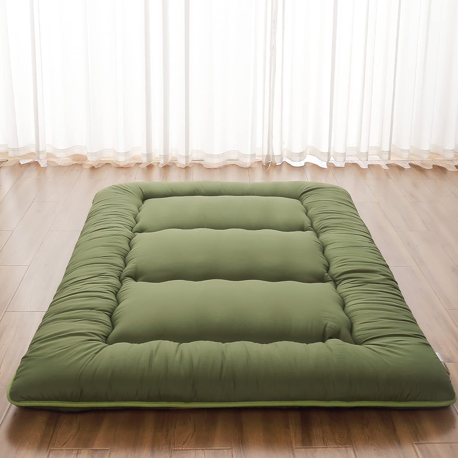 Futon, Futon, Includes Portable Storage Bag, Washable Cover, Roll-Up, Thick, Tatami Mat, For Camping, Guests, Green, Twin