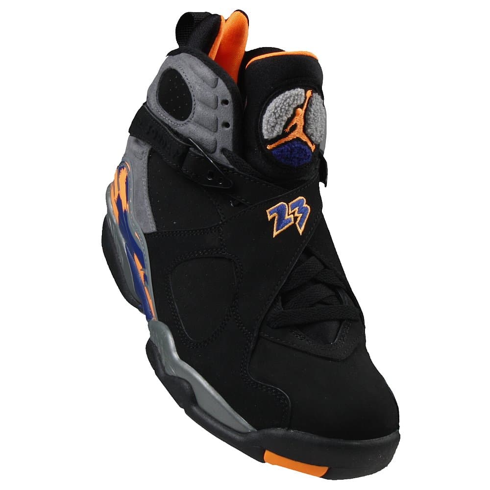 Nike Mens Air Jordan 8 Retro Phoenix Black/Bright Citrus-Cool Grey-Deep Purple Leather Basketball Shoes Size