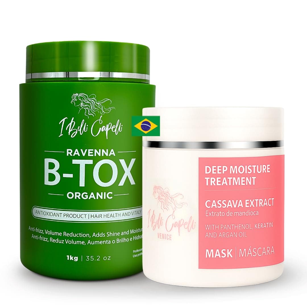 I Belli Capelli Organic Ravenna Hair B-tox Treatment Formaldehyde-Free Cirugia Capilar Para el Cabello Effect Anti-Frizz, Volume Reduction, Smoothing & Mask Argan Oil 500g