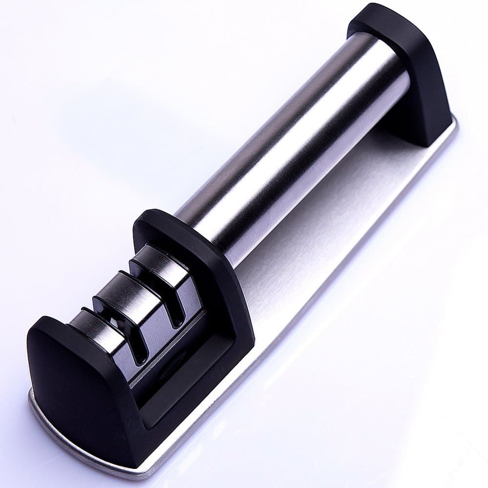 PesinouGlobal Professional Stainless Steel Diamond Chefs Choice Ceramic Kitchen Knives Sharpening System Grinder Manual with Handle, Easy and Safe to Use, stainless_steel, Black, 20.3 x 6.1 x 6.3