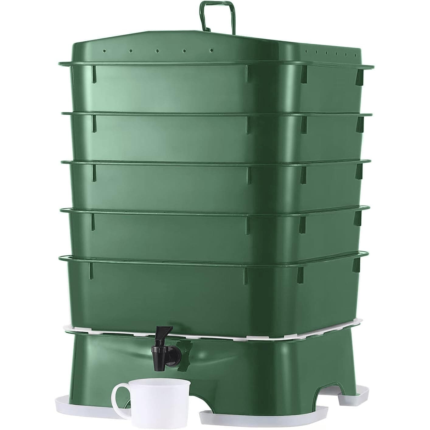 ® Plus US Made 5 – Tray Worm Composter -Forest Green,Sustainable Design for Both Indoor & Outdoor, Worm Compost Bin for Vermicomposting Starter, Recycling Food Wastes