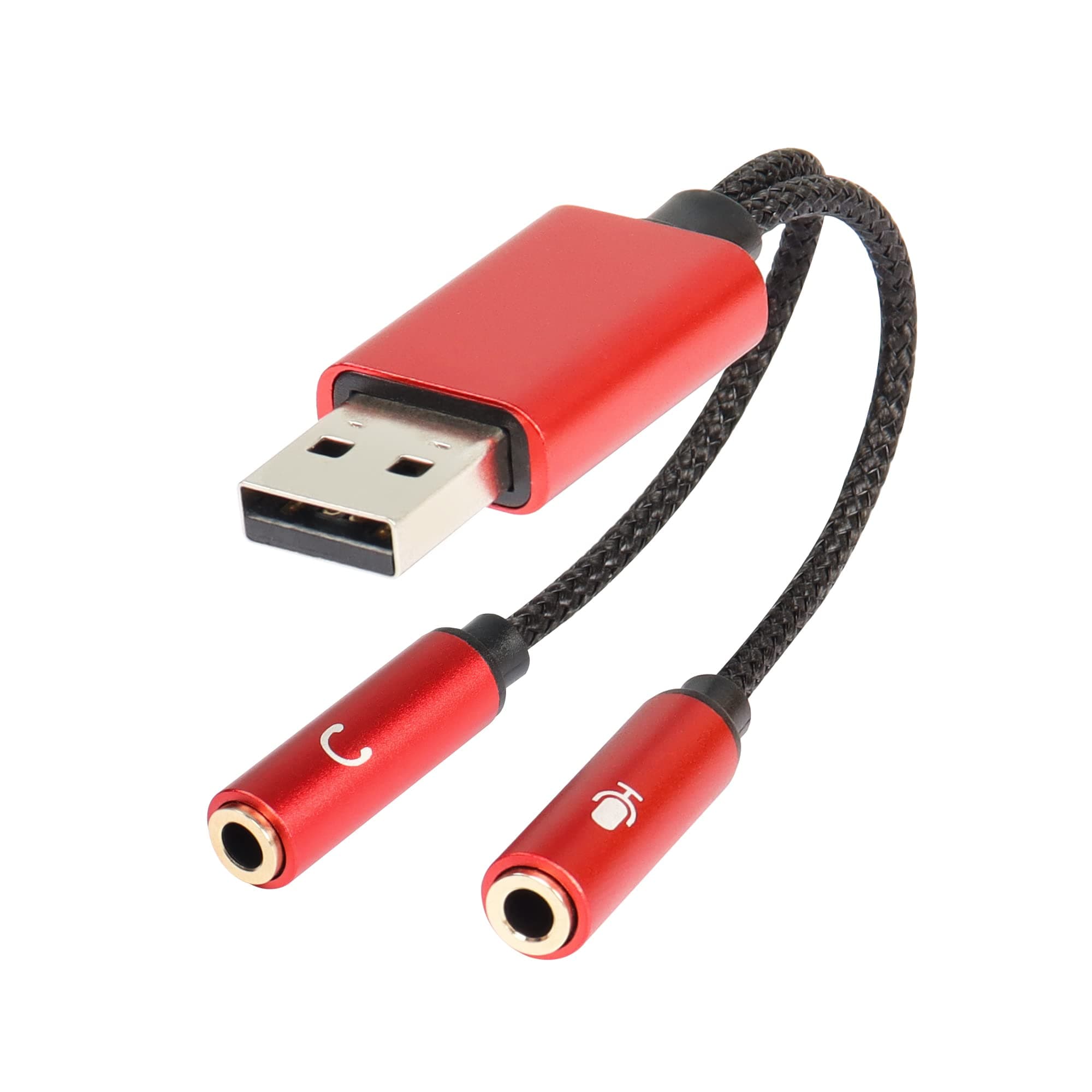 QIANRENON USB Audio Adapter, USB 2.0 Male to Dual 3.5mm Female Headset Adapter 2 and 1 Built-in Chip Stereo Sound Card Jack Cable for Copmuter, Laptop, PSP (Red)