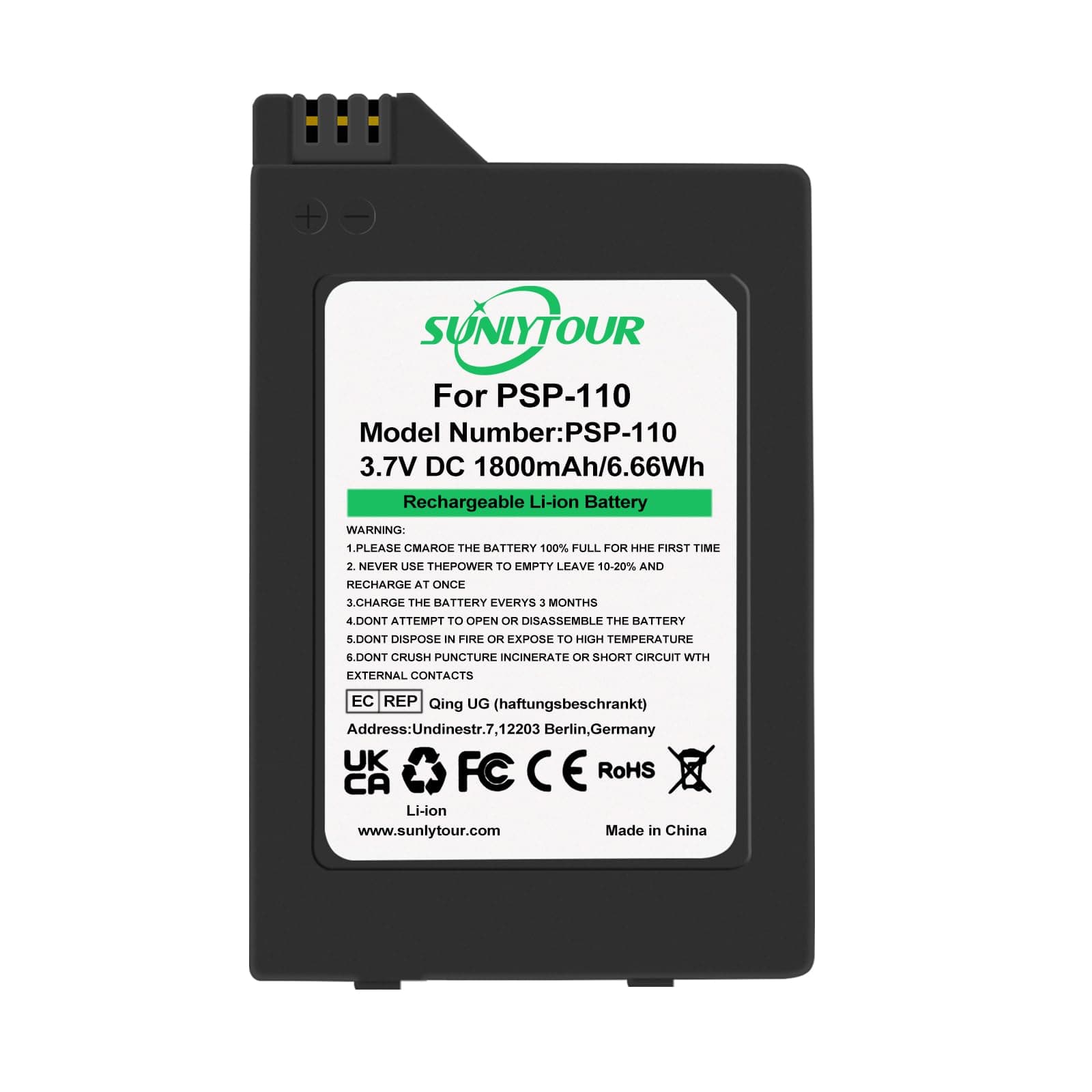 SUNLYTOUR PSP-110 Battery PSP-110 PSP 110 Replacement Battery 1800mAh Compatible with PSP Portable Playstation psp 1000 series