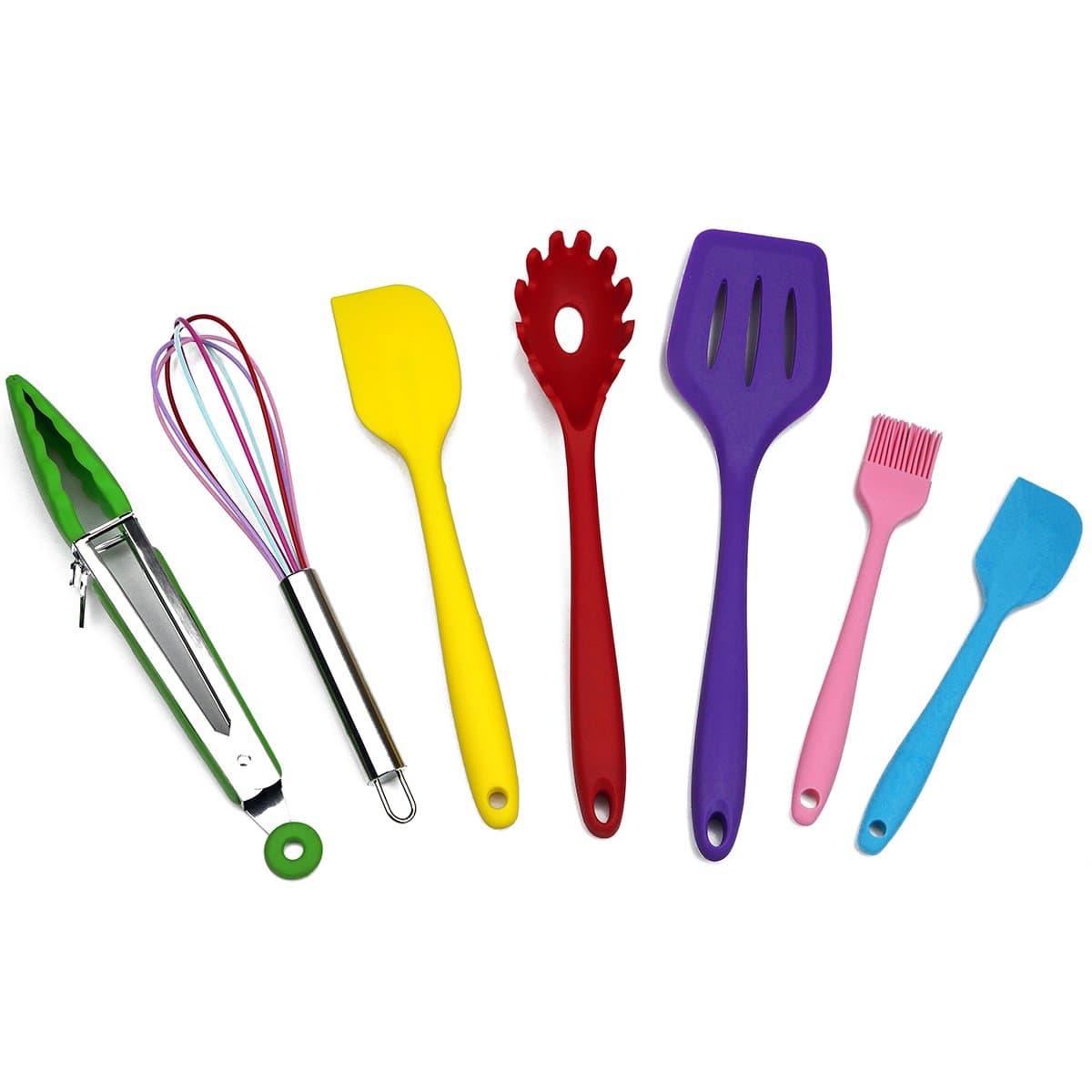 Kitchen Cooking Utensils Set 7 pcs Tools For Nonstick Cookware Silicone Serving Tong Scraper Whisk Spatula Spaghetti Server