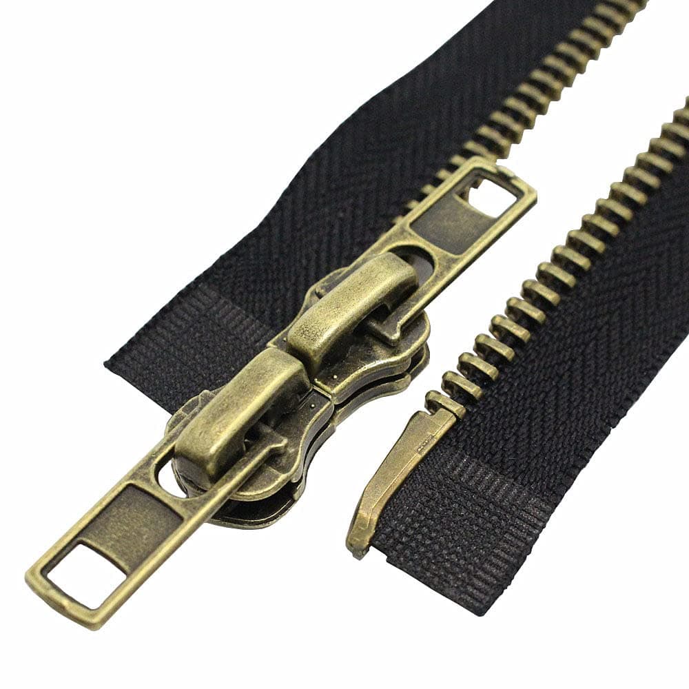 MebuZip #8 32 Inch Antique Brass Two Way Separating Jacket Zipper Right Handed Zipper Heavy Duty Metal Zippers for Men's Jackets Coats Sewing (TWRH)