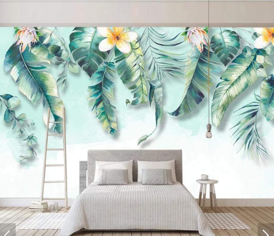CFLEGEND 3D Wallpaper (self-Adhesive) Mural Tropical Leaves Flower rain Forest Children Background Decorative Wall Stickers Waterproof PVC (W) 500x (H) 375cm | 10 Stripes