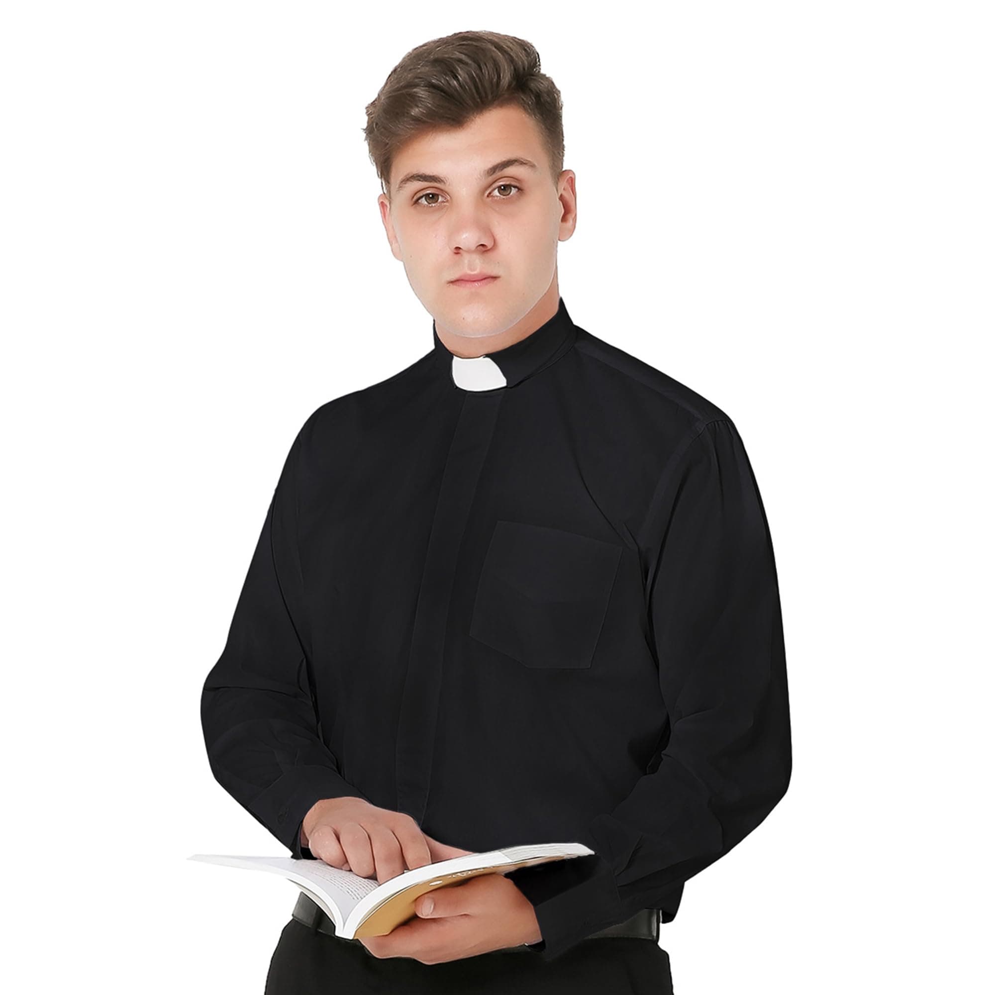 Mens Tab-Collar Long Sleeves Clergy Shirt