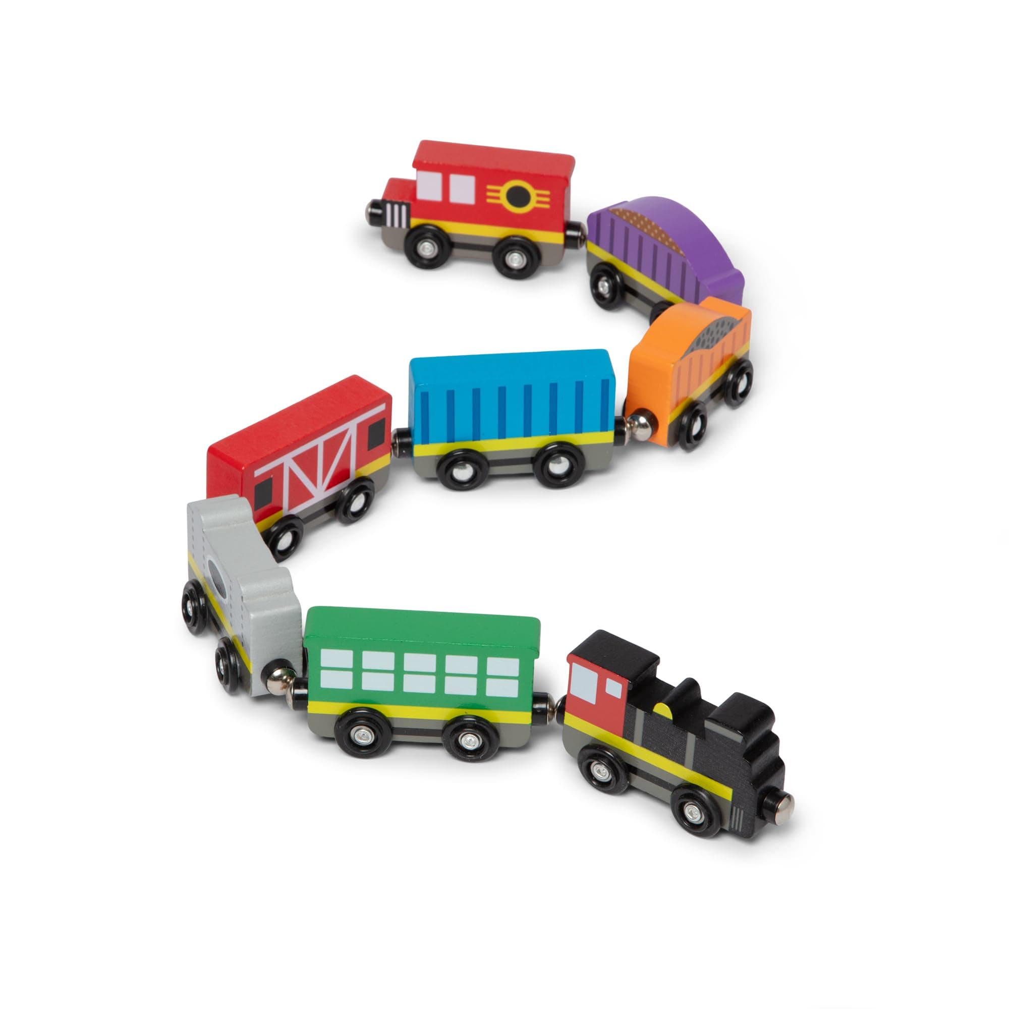 Melissa & Doug Wooden Train Cars (8 pcs) - Magnetic Train, Wooden Train Toys, Train Sets For Toddlers And Kids Ages 3+