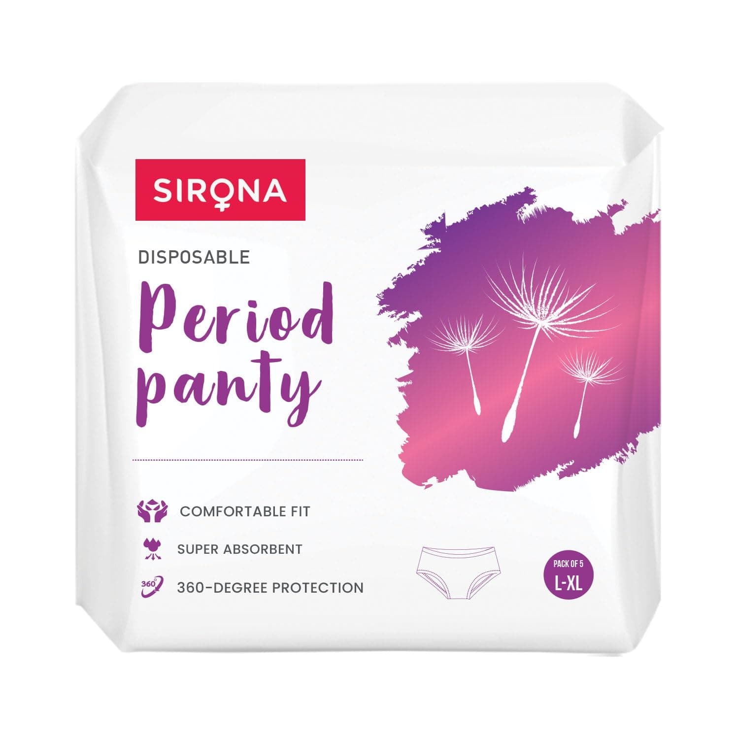 Sirona Disposable Period Panties for Women | L – XL | 360° Sanitary Protection for Heavy Flow | No Leakage, No Rashes, No Discomfort | Maternity Panties with High Absorbency | Pack of 5