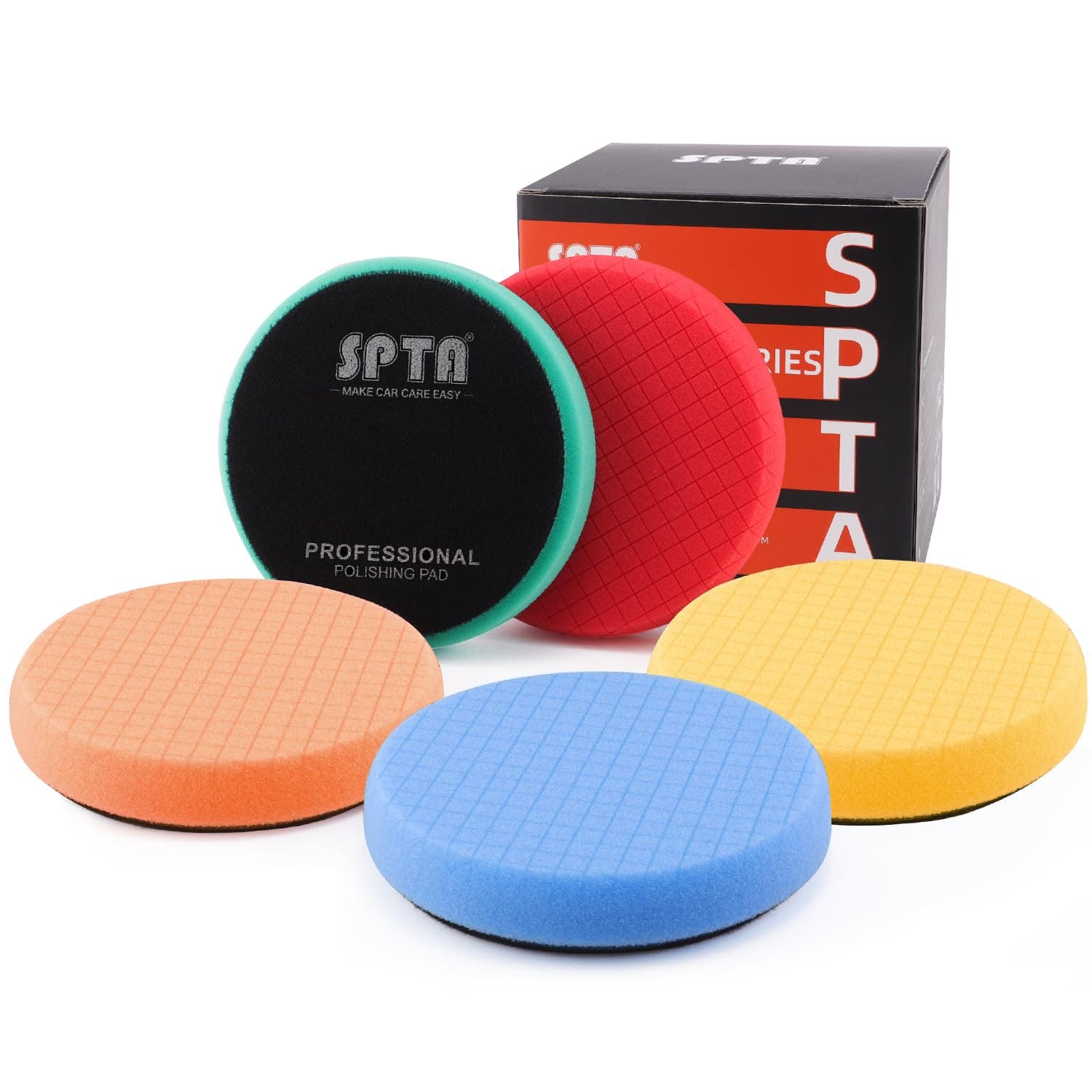 Buffing Polishing Pads, SPTA 5Pcs 5.5 Inch Face for 5 Inch 125mm Backing Plate Mix Cutting Force Buffing Pads Cutting Polishing Pad Kit for Car Buffer Polisher Compounding,Polishing, Waxing-SQPPS5MIX