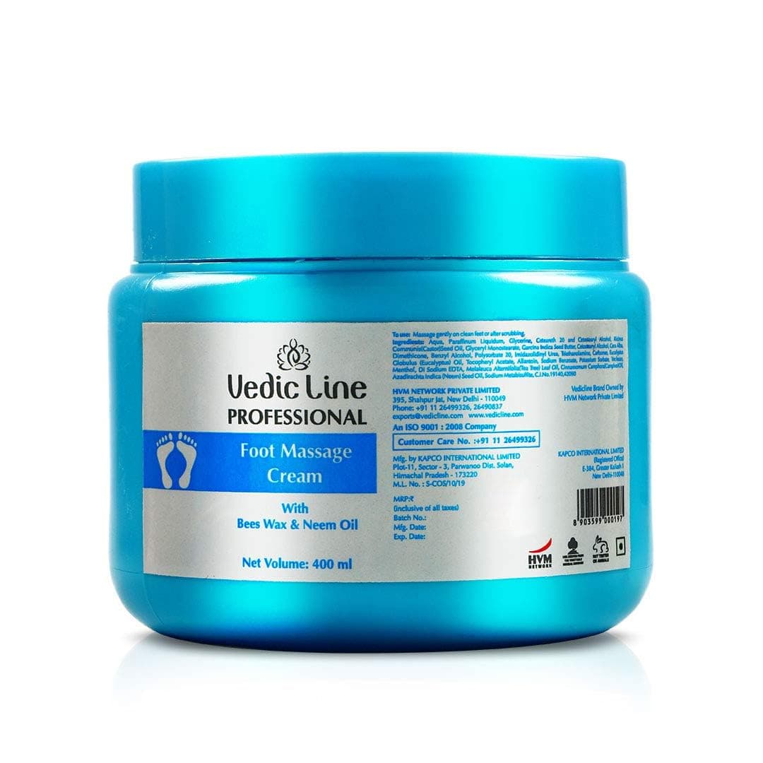 Vedic Line Foot Massage Cream, Improve Skin Tonicity & Keep Odor Away With Bees Wax And Neem Oil For Nourishing Feet, 400Ml