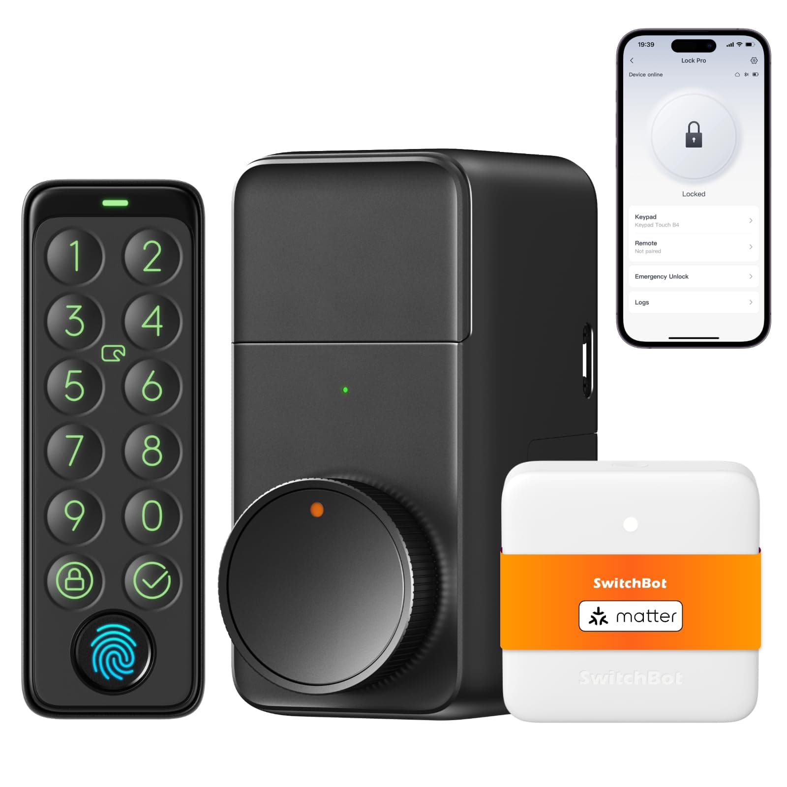 SwitchBot Smart Lock Pro Bundle: Lock+Keypad Touch+Hub Mini Matter, Fingerprint Deadbolt Retrofit, IP65, Matter HomeKit Siri iPhone/Apple Watch, Alexa/Google