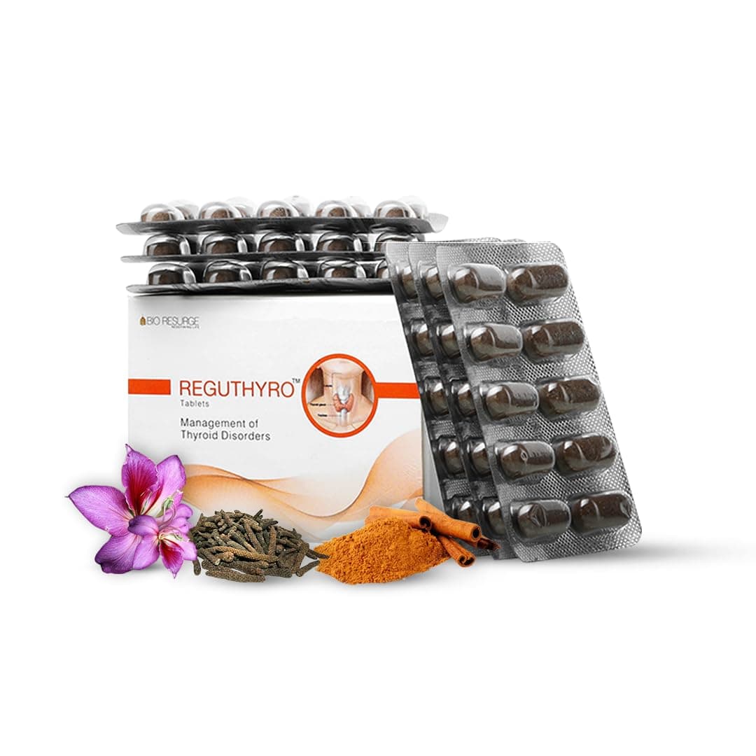 - Bio Resurge ReguThyro Thyroid Care Supplement – Herbal & Natural Thyroid Support Formula with Karanj, Guggul, Amla, Shatavari – Supports T3/T4 Balance & Metabolism (60 Tablets)