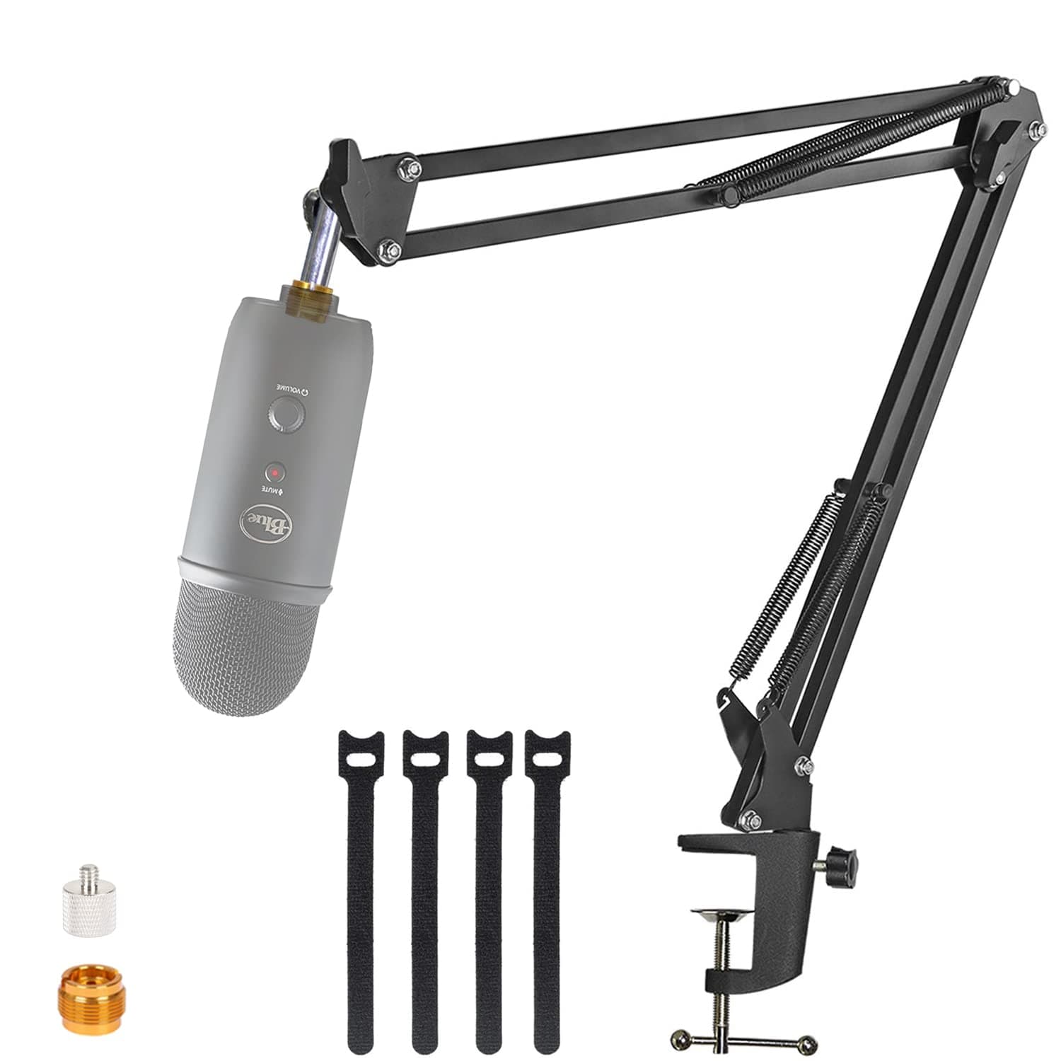 YUZUHOME Blue Yeti Microphone Boom Arm, Adjustable Suspension Stand with 3/8" to 5/8" and 3/8" to 1/4" Screw Adapter, Black