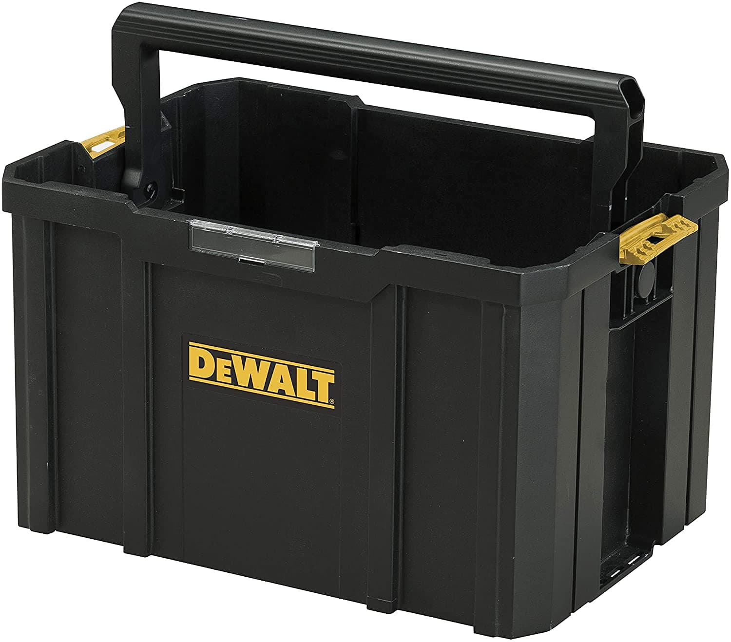 DWST1-71228 TSTAK® Tote Tool Box With Handle, Large Interior For Bulk Storage, Folded Ergonomic Carry Handle, 10 Kg Weight Capacity, 26.5L Volume Capacity, 1 Year Warranty, 44x32x27.5 cm