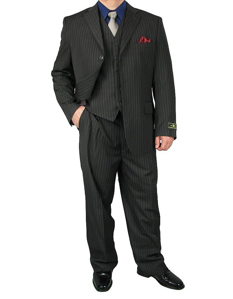 Sharp 3pc Men's 3B. Pinstripe Dress Suit with Expandable Waistband - Gray 50L
