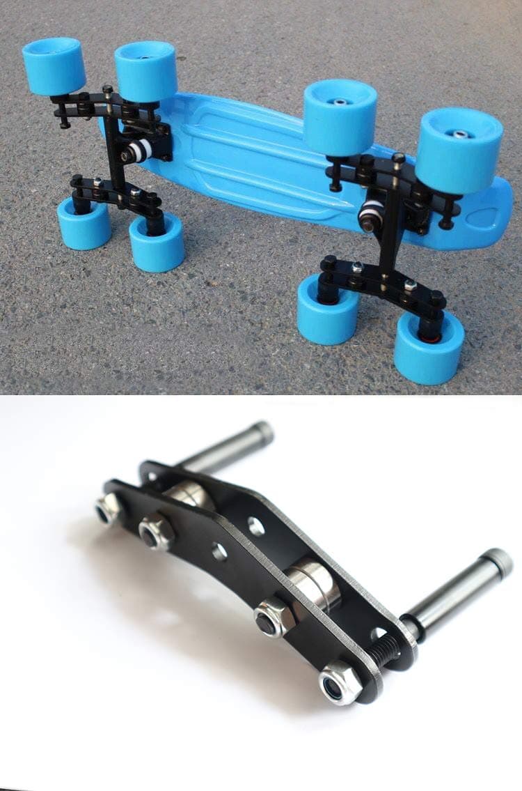 (Set of 2) Tandem Axle Wheel Kit Double Skateboard Wheeled Set for Skateboarding Cruiser Longboard Penny Truck