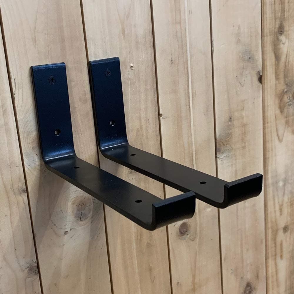 Shelf Brackets Heavy Duty Industrial Angle Braces for Rustic Scaffold Board, Garage Wall Mounted Vintage Shelving (Pair) by BMF Direct® (225mm (8.85'') UP Lip, Black)