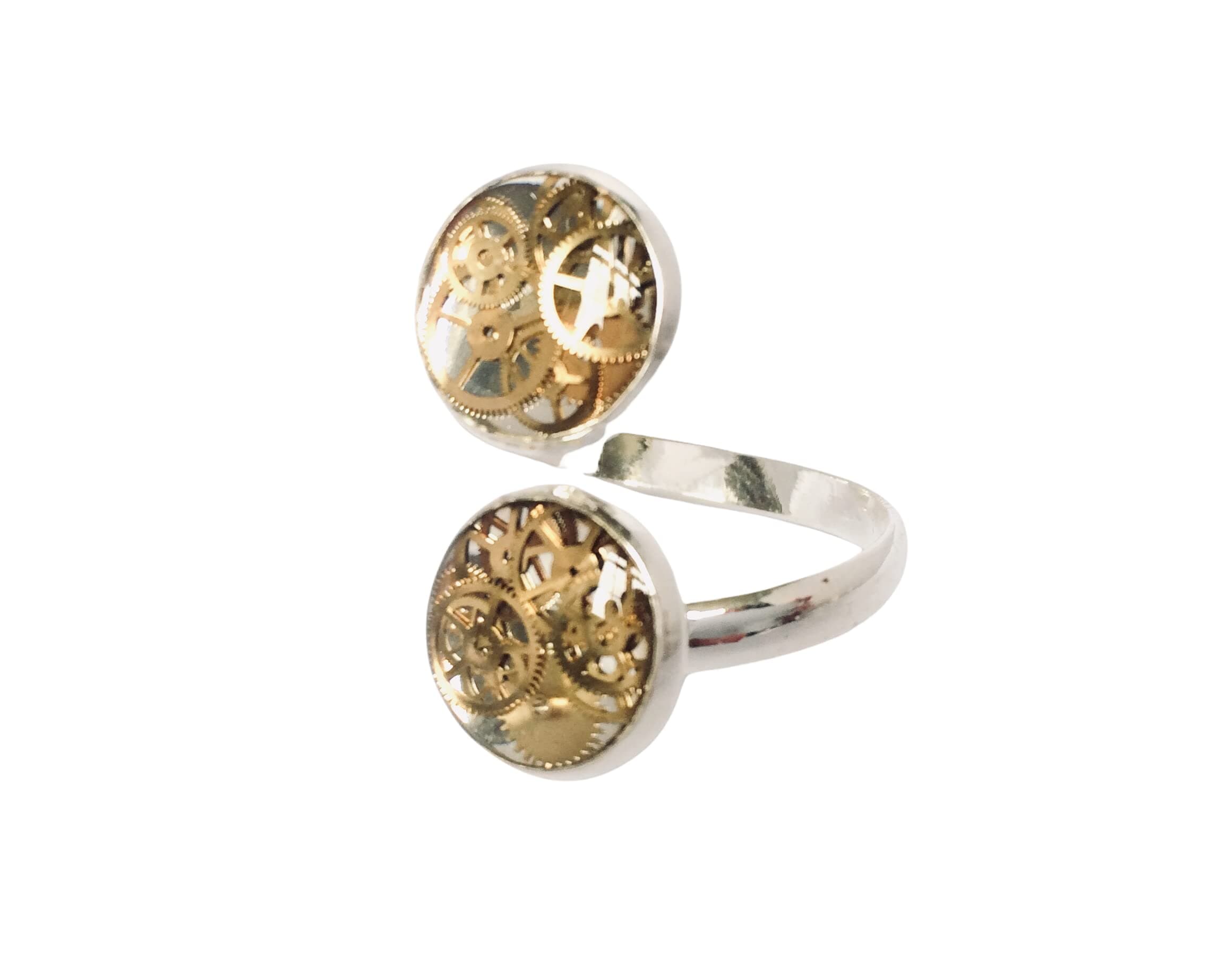 Handmade Designer Ring, Designer Ring, Steampunk Ring, Watch Cogs Ring, Cogs Ring, Mechanical Ring, Double Ring, Ladies Double Ring, Wraparound Ring