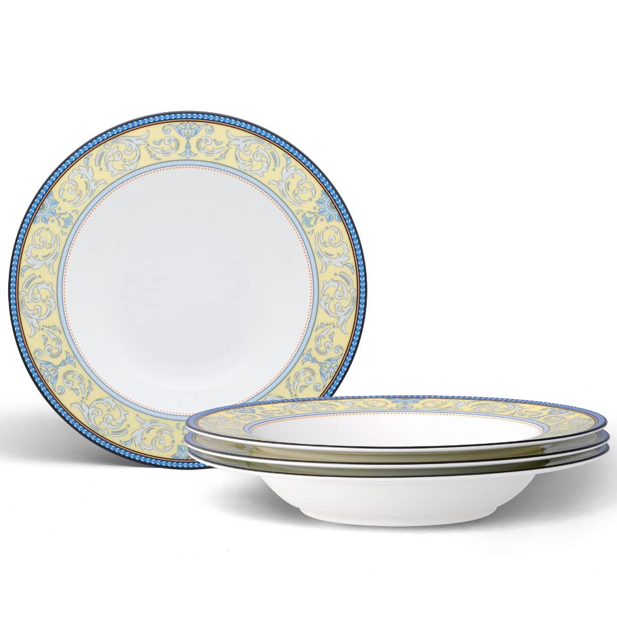 Noritake Menorca Palace Bowl, Soup, 8 1/4", 12 oz., Set of 4 in Blue/White/Yellow