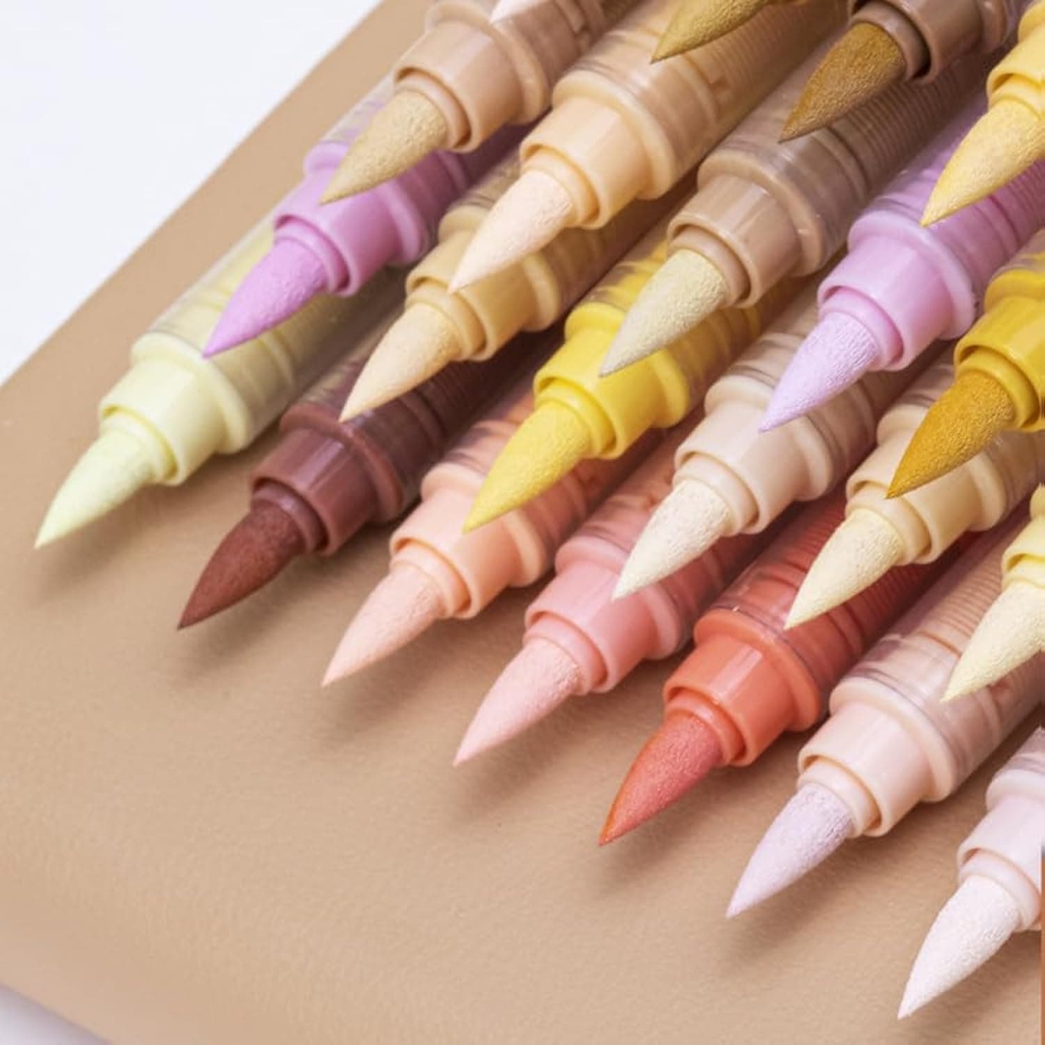 water-based acrylic markers, colored pencils, 24 colors acrylic paint markers, soft tip markers, perfect for paper, wood, stone, glass and more. Includes macaroni and skin tone