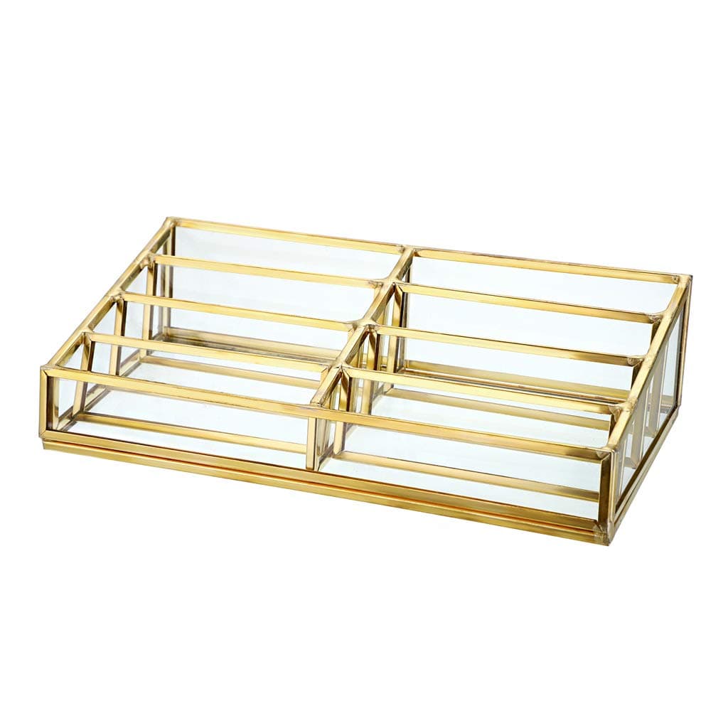 Hipiwe 8 Slot Glass Business Card Holder Stand - Office Desktop Countertop Business Cards Organizer Gold Metal Name Cards Display Holder