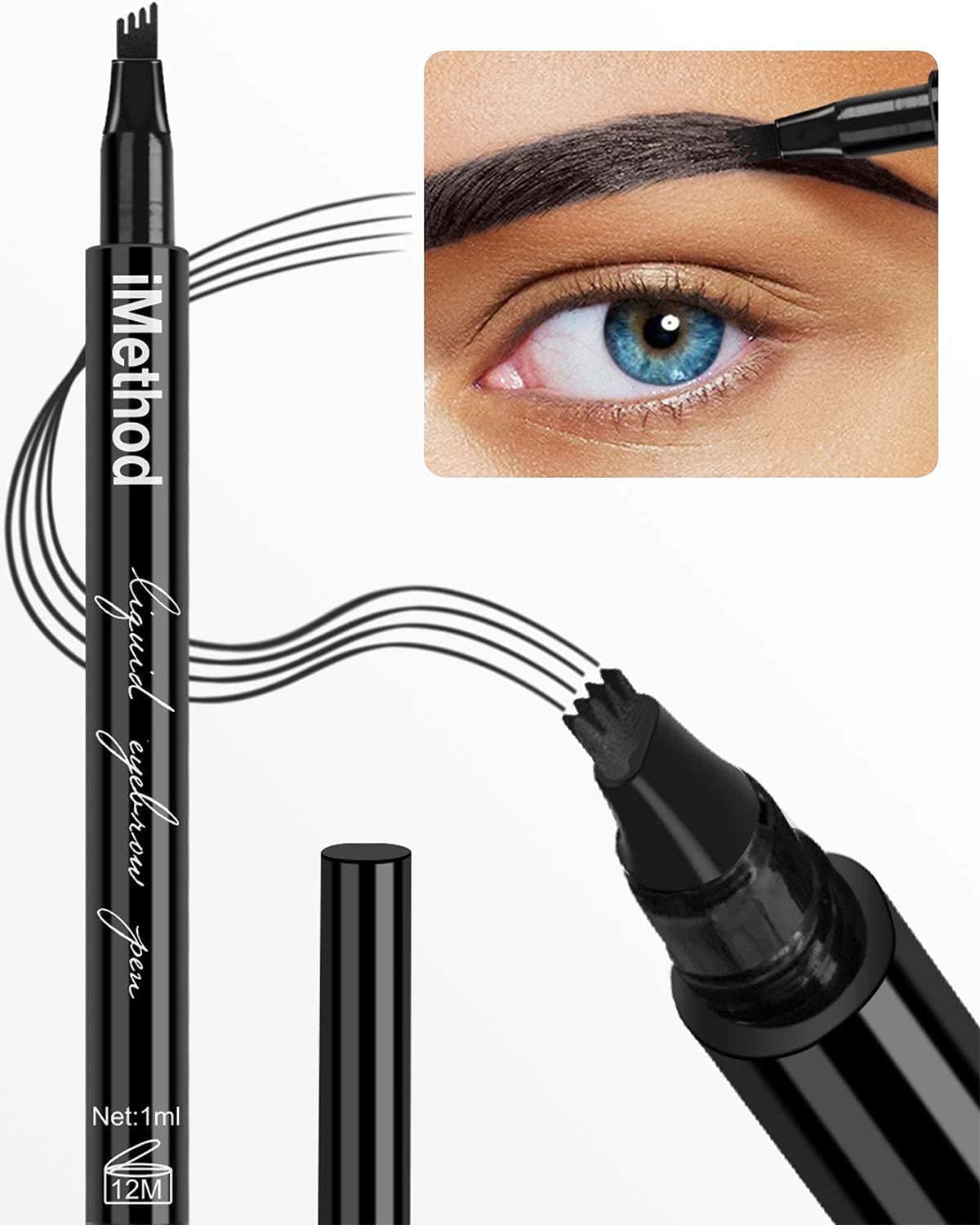iMethod Eyebrow Tattoo Pen - Microblading Eyebrow Pencil with a Micro-Fork Tip Applicator Creates Natural Looking Brows Effortlessly and Stays on All Day, Black