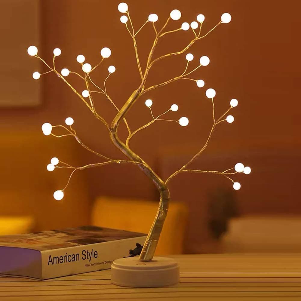 Yiliaw Tabletop Bonsai Tree Light with 36 Pearls LED, DIY Artificial Twinkling Tree Lamp Decoration, Touch Switch, USB or Battery Powered Night Light for Bedroom Desktop Festivals Party Indoor Decor
