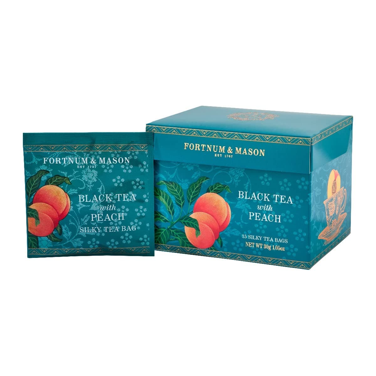 Fortnum and Mason Black Tea with Peach 15 Silky Tea Bags 30g (1 Pack)