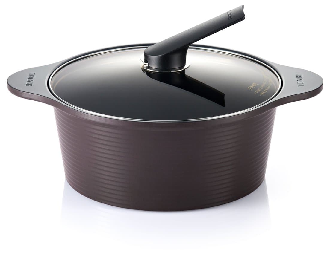Happycall Hard Anodized Ceramic Nonstick Pot, 6-Quart, Brown, Oven Safe, Dishwasher Safe, Stockpot, With Glass Lid, Rivet-Free, Cookware