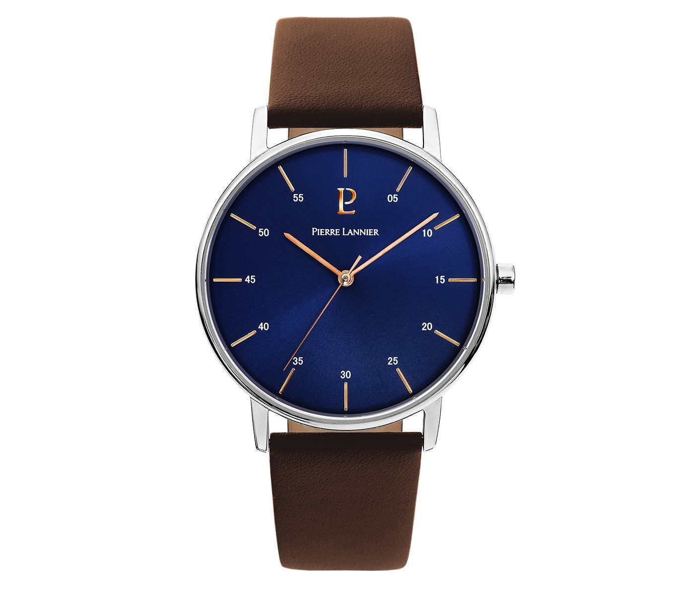 Men's Watch Pierre Lannier - 202J164 - ELEGANCE CITYLINE - Navy Blue Dial - Brown Leather Strap