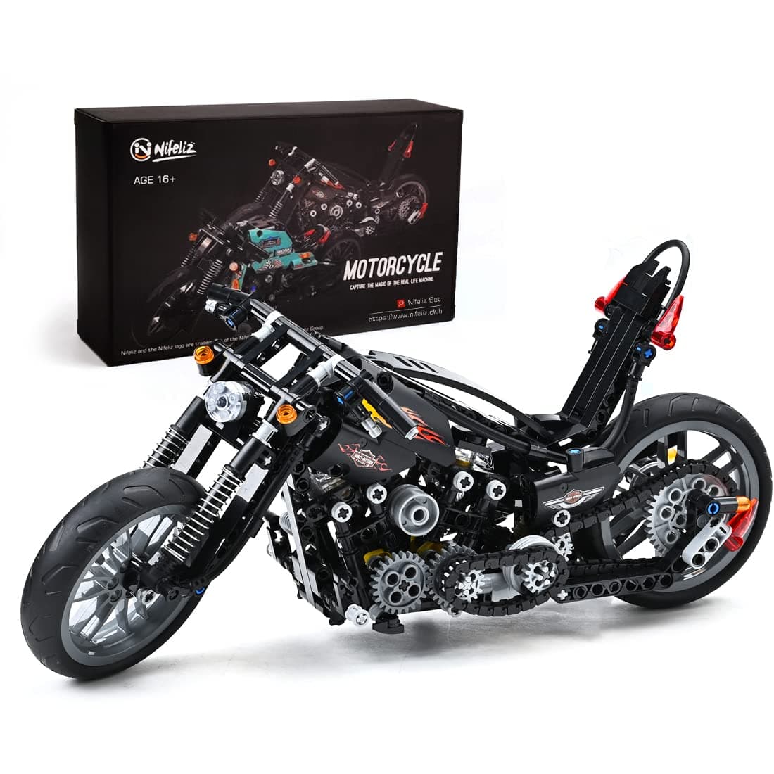 Knuckle Chopper Motorcycle Building Kit (451 Pieces),Black