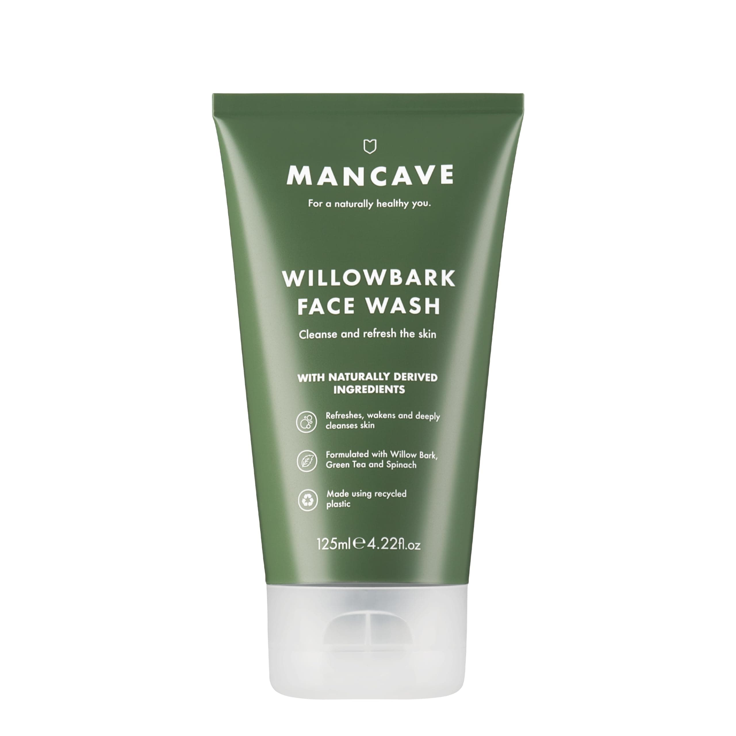 Willowbark Face Wash 125ml for Men, Cleanse and Detoxify with Willow bark Extract, Green Tea and Spinach Extract, Lathering Sulphate-Free Formula, Natural Formulation, Vegan Friendly