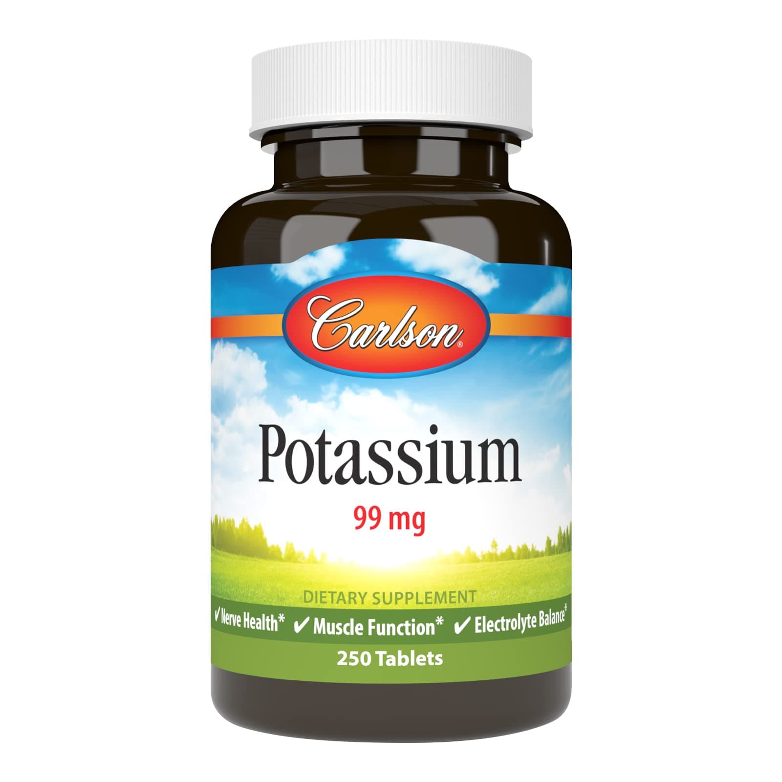 – Carlson - Potassium, 99 mg, Promotes Nerve Health & Muscle Function, 250 Tablets