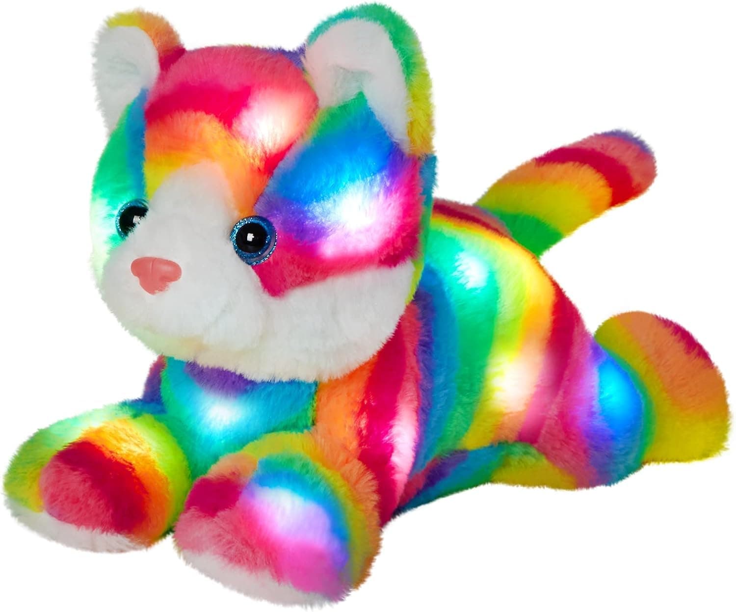 Glow Guards Light up Rainbow Cat Stuffed Animal Soft Kitty Plush Toy with LED Night Light Christmas Children's Day Birthday Gifts for Toddlers Kids Boys and Girls Children, 13''