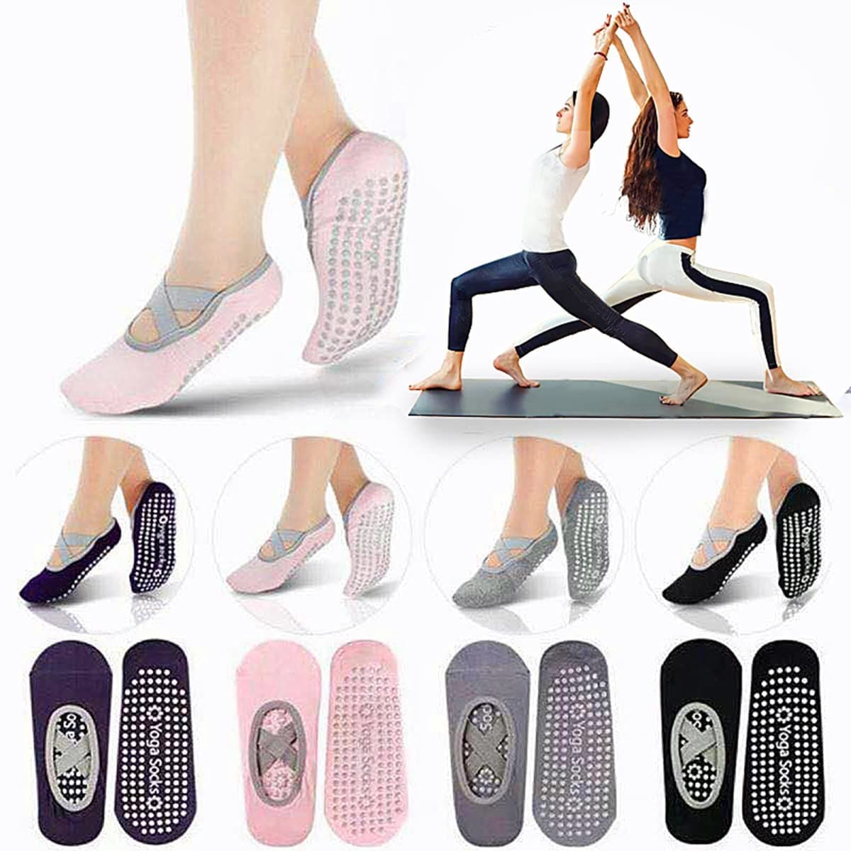 Yoga Socks for Women Non Slip Grips & Straps Socks for Pilates, Pure Barre, Ballet, Dance, Barefoot Workout,Bikram, Fitness