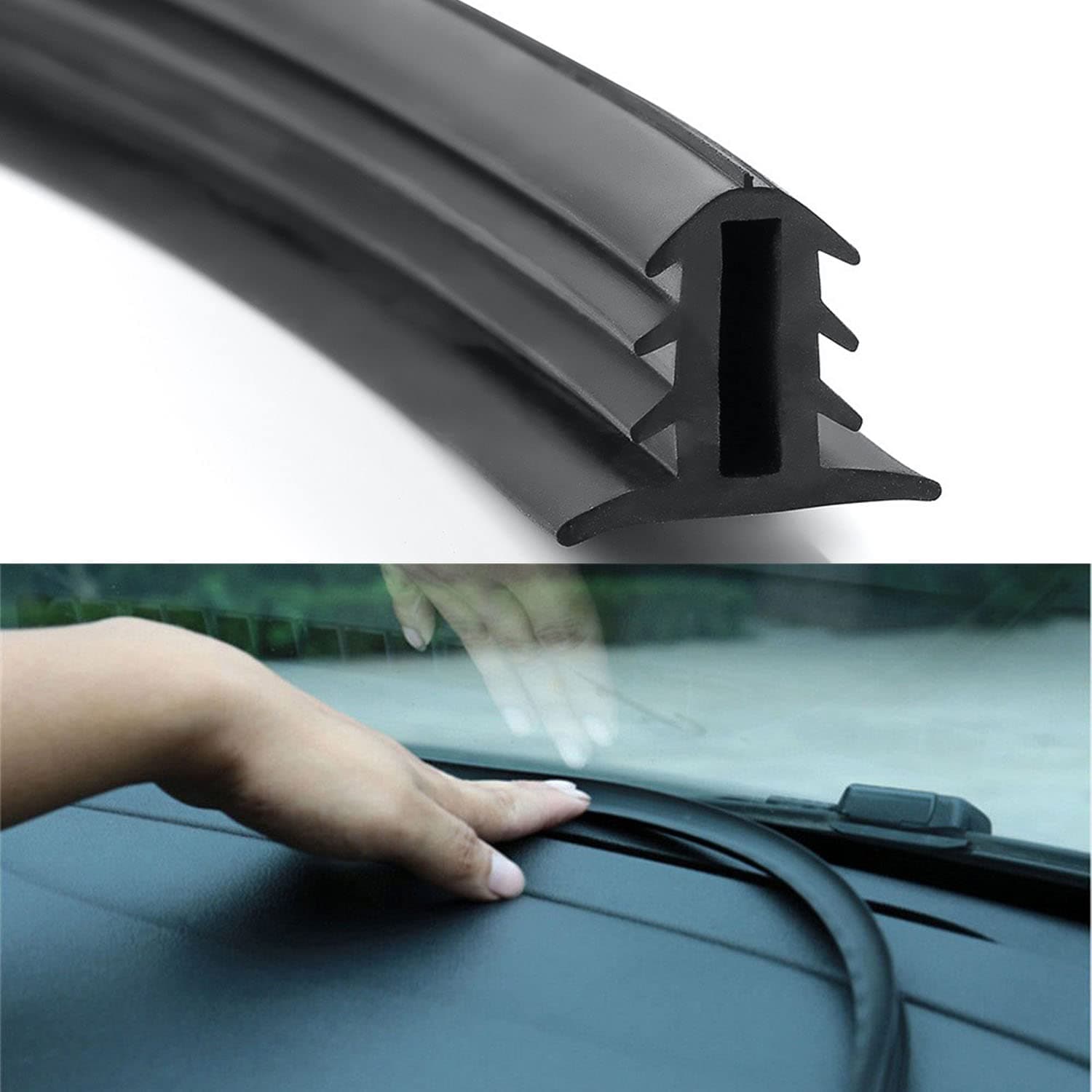 Car Rubber Seal Protector Guard Strip, 5.3Ft Universal Slit Windshield Trim, Dashboard Panel Sound Insulation Adhesive Strips, Suitable for Trucks, Boats, RVs (Black)