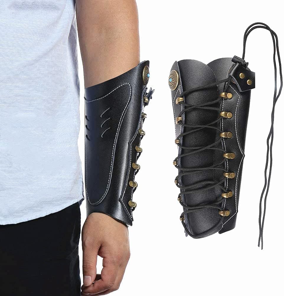 Huntingdoor Archery Arm Guards Cowhide Leather Arm Protector Hunting Shooting Arrow Bow Gear Accessories Force Forearm Guard Laces Wristband Arm Guards Gauntlet Cuff Medieval Bracers