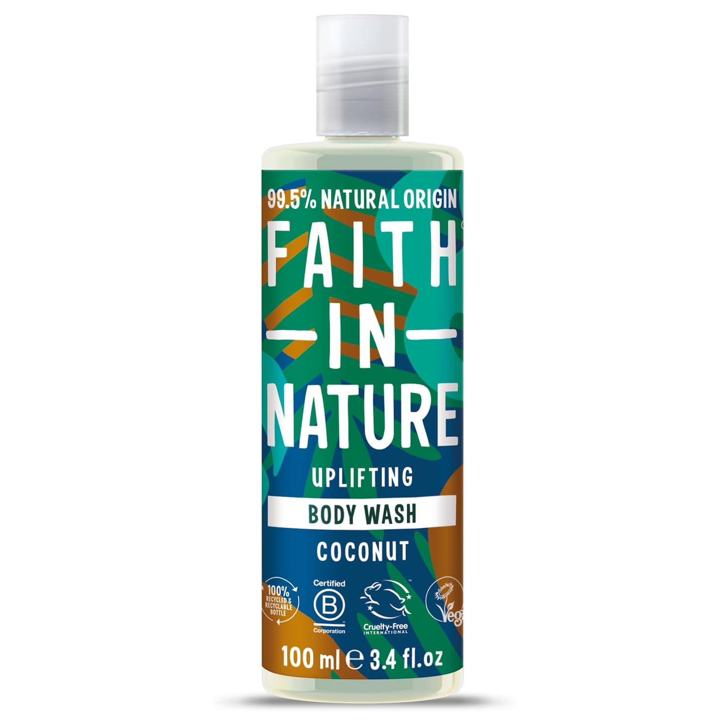Faith In Nature 100ml Travel Size Coconut Body Wash, Uplifting Shower Gel, Vegan & Cruelty Free, No SLS or Parabens, Travel Size
