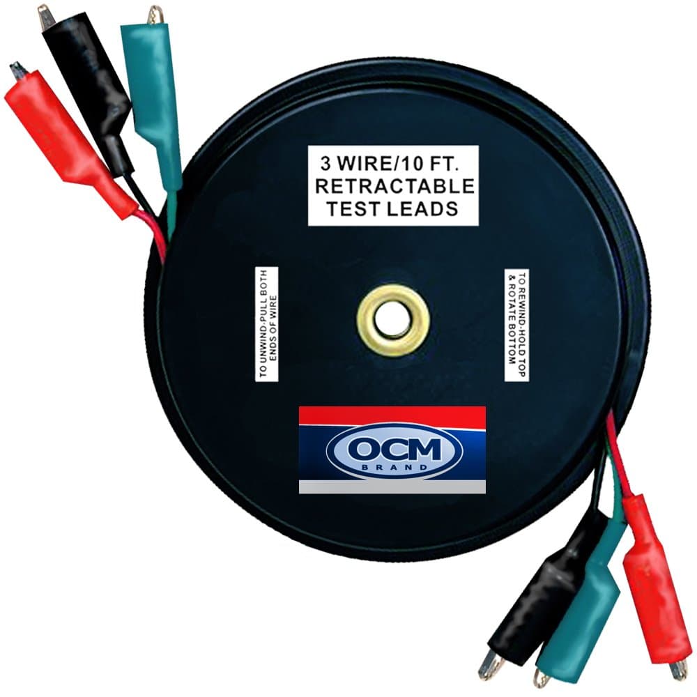 OCM Brand - 3 Wire Retractable Test Leads - 18 Gauge Electrical Copper Wire, Alligator Clips, Impact Resistant CASE