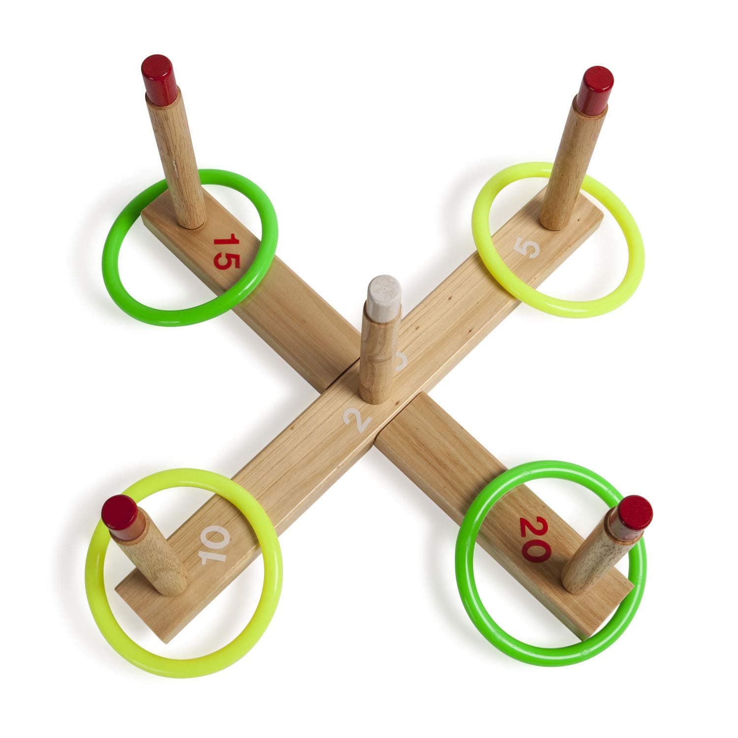 Champion Sports Wooden Ring Toss Game (Includes Wooden Base, 5 Wood Pegs, 4 Rope Rings)