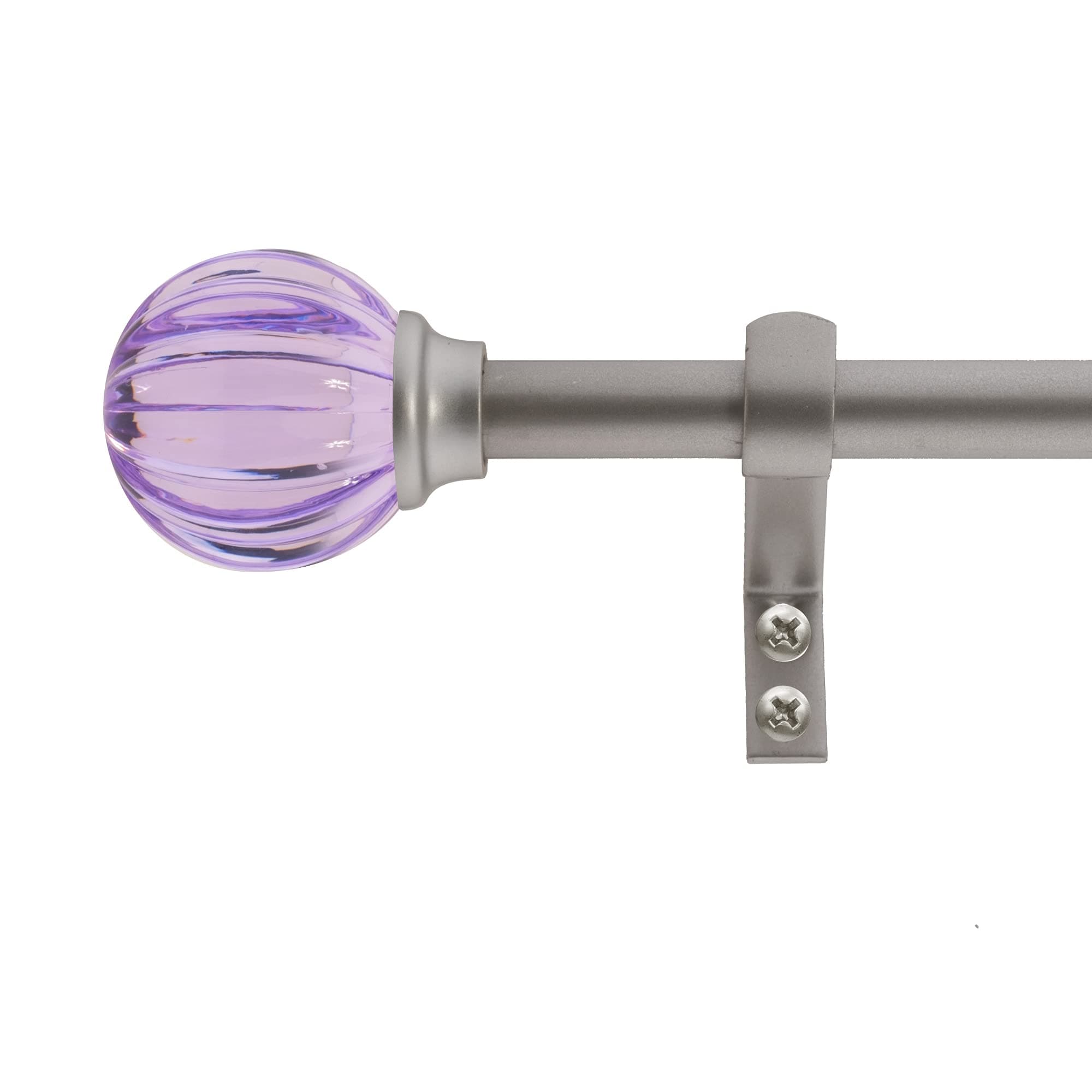 Decopolitan 5/8" Fluted Ball Curtain Rod Set, 48 to 86 Inches, Purple