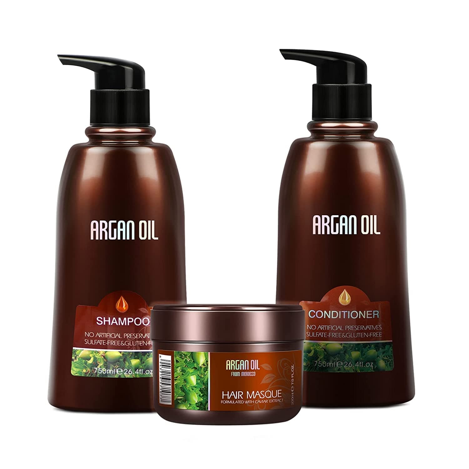 Moroccan Argan Oil Shampoo and Conditioner Sets with Hair Mask, Color Safe Smooth Add Shine Hair Treatment, UV Protection, Intense Moisturizing For Dry, Damaged, Frizzy,3 pack with Gift Box