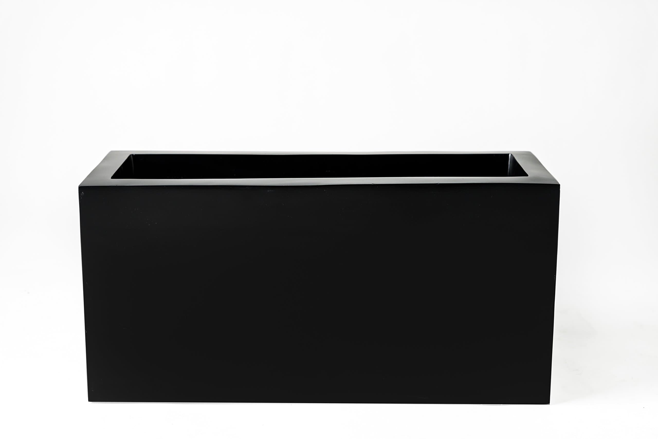 Large Outdoor Planter; Rectangular Plant Pot, Indoor, Patio or Garden, Flower Pot, Handmade Fiberglass, 10" Tall, (Rectangulum Black (22"x 8"x 10" and 8.4 lbs)