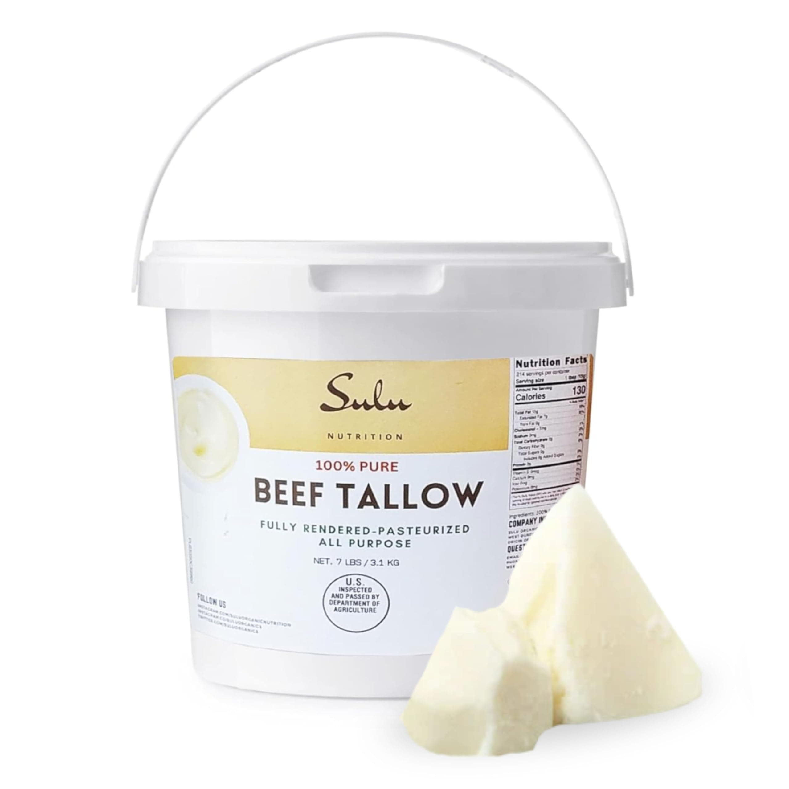 - 100% Pure Rendered NON GMO Beef Tallow-Food Grade- 7LBS